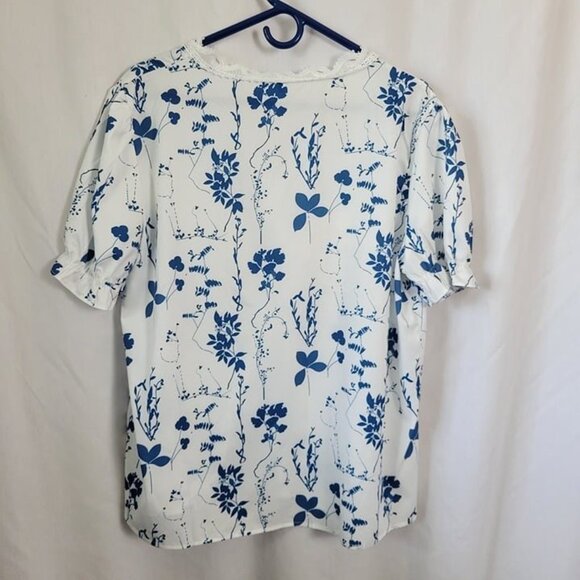 Blouse Pullover NEW 16 Plus Blue White Floral lace cottage BOHO Feminine dressy - Picture 3 of 11